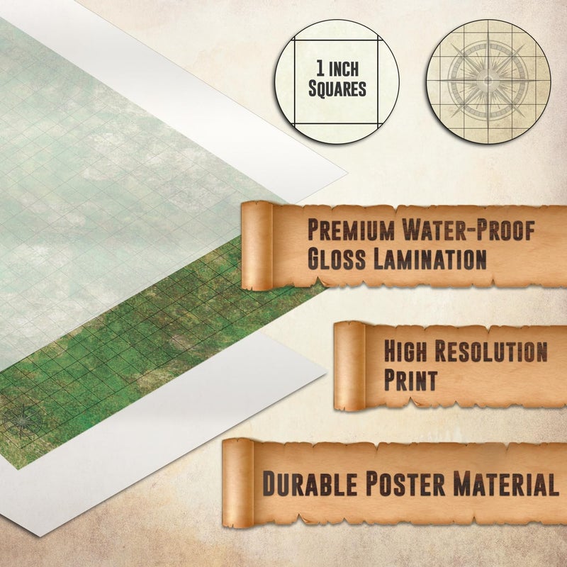 Melee Mats DND Map Starter Set for Dungeons and Dragons - 24â€ x 36" 3 Pack Double Sided, Wet & Dry Erase Battle Terrain Grid - Tabletop Board Gaming Kit with Accessories - Image 4